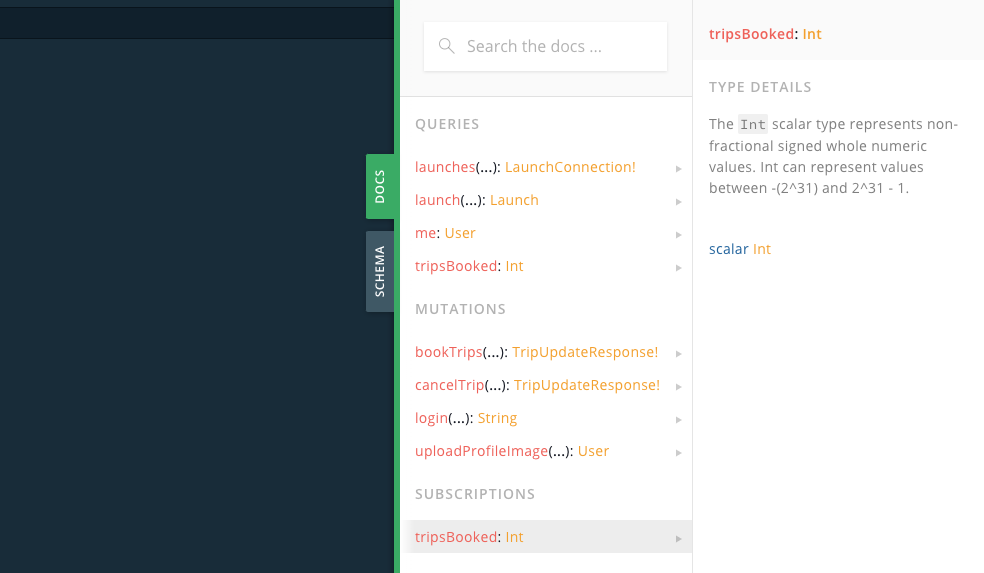 The definition of tripsBooked in the schema